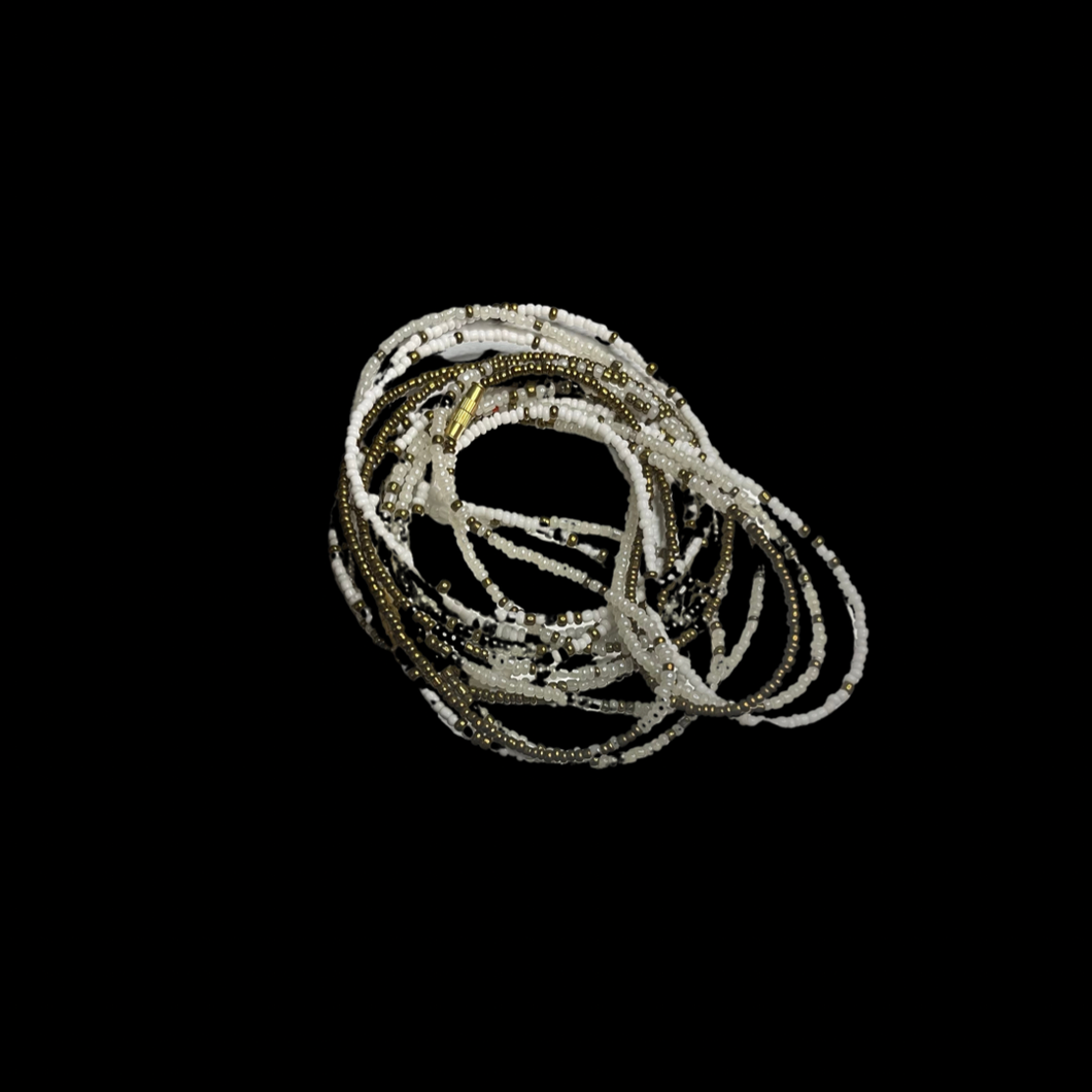 White and gold waist beads